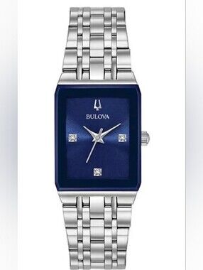 Bulova Futuro Quadra Diamond Accent Stainless Steel Quarts Watch 21×32 MM